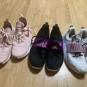 3 pairs of Nike athletic shoes size 9.5 60 for all 3 pairs in good condition.